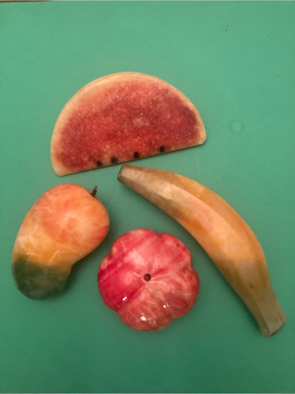Vintage Alabaster Fruit Décor Set - Watermelon, Banana, Mango, Tomato